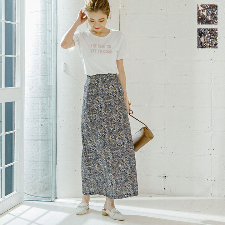 楽天市場 ペイズリー柄スカート M2849 スカート ボトムス ロング丈 ペイズリー柄 大人可愛い ロング 春 夏 ロングスカート Aライン フレア マキシスカート 総柄 ペイズリー おしゃれ きれいめ ハイウエスト オリエンタル 神戸レタス Kobe Lettuce