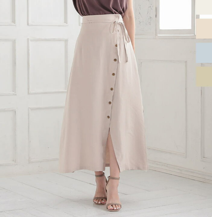 楽天市場 サイドボタンウエストリボンスカート M2986 スカート スリット バックウエストゴム 大人 ゆったり ロング フレア ロングスカート 春 夏 フレアスカート 夏 大人可愛い ラップスカート風 リボン 裏地あり 白 ベージュ 神戸レタス Kobe Lettuce