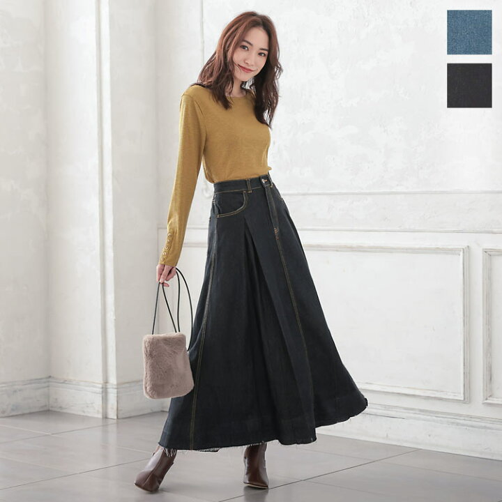 楽天市場】 インバーテッドデニムスカート [M3468] レディース ロング  