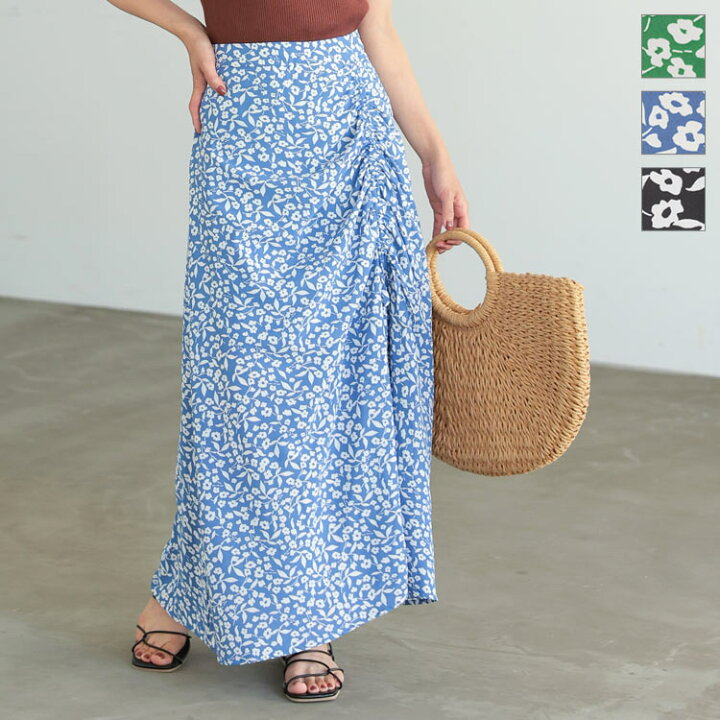 楽天市場 セール 花柄ドロストデザインリゾートスカート M36 レディース ボトムス 花柄スカート ドロスト ナロースカート ナローデザイン リゾート 花柄 夏 きれいめ カジュアル 着回し デイリー おでかけ おしゃれ 黒 小花柄 ロングスカート 神戸レタス