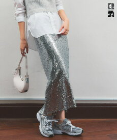 スパンコール タイトスカート レディース スカート タイト ナロースカート ロングスカート スパンコールスカート キラキラ ボトムス シルバー ブラック 黒 トレンド カジュアル ギラギラ 映え スリット バックスリット ストレッチ 伸縮 パーティールック Y3K [M4003]