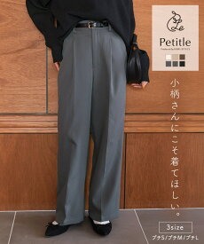 [ プチ ] タックワイドパンツ ストレート レディース 低身長 小柄 プチサイズ 小さいサイズ 低身長サイズ 低身長向け 華奢 ワイドパンツ タックパンツ グレー ダークグレー チャコール オフィス シンプル フォーマル きれいめ セミワイド ポケット [M4027] 【送料無料】