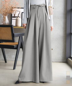 ハイウエストタックワイドパンツ [M4181] レディース 20代 30代 40代 ウエストリボン タックパンツ ワイドパンツ ファスナー ワンサイズ 美脚見え タックワイドパンツ タック ゆったり スタイルアップ【送料無料】