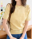 ≪7/14 24Hセール1890円 送料無料≫ トップス Tシャツ レディース 半袖 夏 春夏 ニット ショルダースリット サマーニット [N1187] 20代 30代 40代 クルーネック スリット コットンライク ニュアンスカラー 白 イエロー 黄色 ピンク ブルー ブラック ベーシック【送料無料】