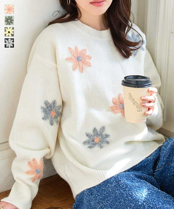 楽天市場】ニット トップス 花柄刺繍 [N1208] レディース 20代 30代 40 