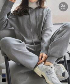 セットアップ ニット フーディ パンツ [N1255] レディース パーカー アンサンブル 2点セット ジョガーパンツ ニットパンツ フードトップス テーパードパンツ おしゃれ カジュアル シンプル 上品 大人女子 空港 空港コーデ 飛行機 ワンマイル 旅行 移動着 部屋着 お出かけ
