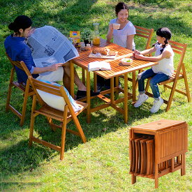 [ポイント5倍] [パラソル使用可/折りたたみ可] バタフライテーブル＆チェア 5点セット VFS-GT10FJ ガーデンテーブル ガーデンチェア 木製テーブル 木製チェア ガーデンファニチャー 折りたたみテーブル 折りたたみチェア