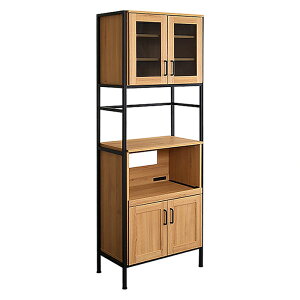 【ポイント7倍!30日限定】キッチンボード おしゃれ ヴィンテージスリム食器棚 GCK-1860 幅64cm 開き戸 ガラス扉 スライド棚 オープン収納 レンジ台 トースター置き 作業台 コンセント付