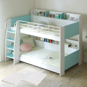 【ポイント7倍!30日限定】【マットレス付き】宮付き コンパクト 二段ベッド Flam(フラム) 6色対応 2段ベッド 二段ベット 2段ベット マットレスセット 宮付 棚 宮棚付 子供用ベッド ベッド 木