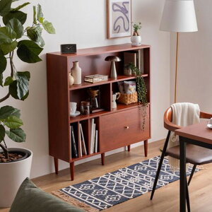 【ポイント9倍!今晩20時開始!】本棚 スリム 幅100cm 引き出し付き Lykke(ルゲ) ブックシェルフ 書棚 おしゃれ 大容量 チェスト サイドボード キャビネット シンプル 木製 省スペース ディスプ