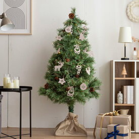[割引クーポン配布中] クリスマスツリー H150cm LEDライト付き ヌードツリー オーナメントセット Chalon(カロン) ツリー オーナメント 飾り イルミネーション 電池式 単3 LED 麻 針金 もみの木 松ぼっくり おしゃれ 北欧 モダン クリスマス