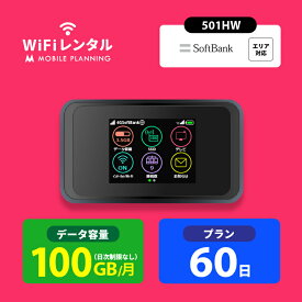 WiFi レンタル 60日 ポケットWiFi 100GB wifiレンタル レンタルwifi ポケットWi-Fi ソフトバンク softbank 2ヶ月 501HW 9,200円