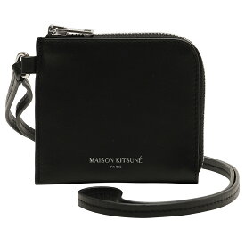 【期間限定価格】【最短翌日着】 MAISON KITSUNE メゾン キツネ NECK COIN PURSE 財布 ネックストラップ L字 ファスナー 小銭入れ コインケース メンズ レディース ユニセックス ブラック LM05347LC0038