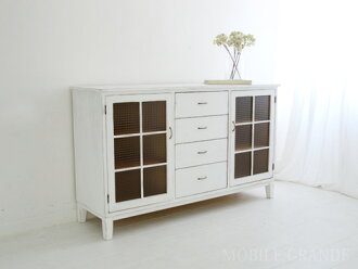 Mobilegrande Sideboard Cabinet Glass Door Drawer White Furniture