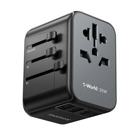 送料無料 MOMAX正規店 海外 変換プラグ 35W PD 急速充電 海外旅行用 全世界対応 6台同時充電 2つUSB-Aと3つUSB-Cポート付き Cタイプ BFタイプ Oタイプ Aタイプ ヨーロッパ 韓国 イギリス アメリカ 150ヶ国家対応 海外コンセント マルチ変換プラグ パソコンに対応 黒
