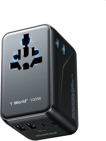 【最新改良型・より小さい！】 MOMAX 変換プラグ PD 100W GaN 急速充電 全世界対応 6台同時充電 2*PD USB-C+2*QC USB-A 海外用コンセント 2個AC差込口 海外変換プラグ C/BF/O/Aタイプ ヨーロッパ/韓国/イギリス/アメリカ/オーストラリアなどの国