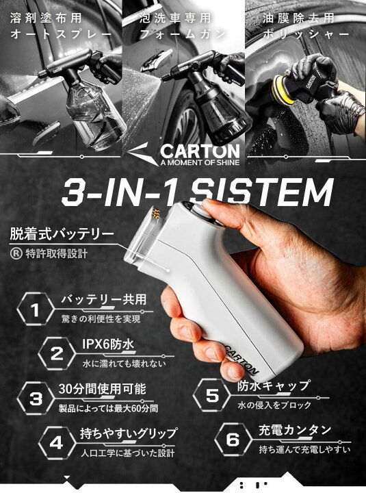 楽天市場】CARTON 脱着式バッテリー 2000mAh 専用電動フォームガン対応 