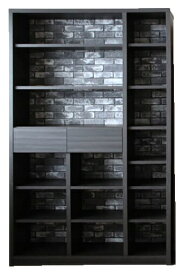 本棚 木製 おしゃれ 完成品 115書棚 タイル柄　ブラック色　可動棚付き　引き出し付き　フリーラック　北欧風モダン　カントリー風