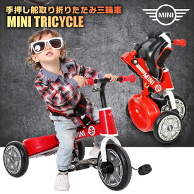 三輪車 MINI ミニ 舵取り三輪車 スマートバー付き 折りたたみ三輪車 手押し車 手押し棒 折り畳み三輪車 舵取り手押し棒付き三輪車 10インチ ミニベビー 正規ライセンス [RSZ3003]