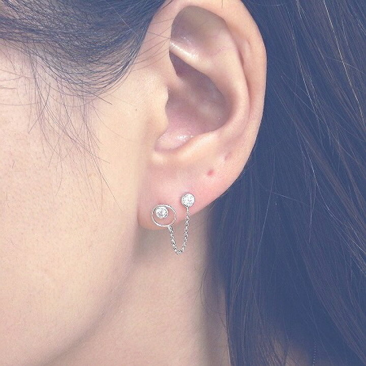 楽天市場 送料無料 キュービックジルコニアピアス K14wg 2ホール キュービックジルコニア ピアス 片耳用 2ホールピアス 2穴用ピアス Pema 24時間限定 ジュエリーメビウス