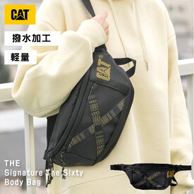 P5倍♪キャタピラー cat ボディバッグ ウエストポーチ ショルダーバッグ メンズ レディース BLACK かっこいい ブラック キッズ 自転車 シール 斜め掛け アウトドア SignatureThe Sixty cat84050