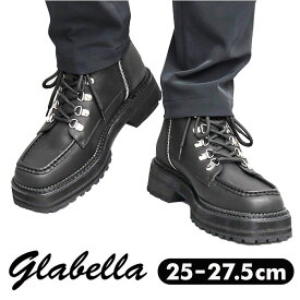 glabella グラベラ ブーツ 楽天 メンズブーツ マウンテンブーツ ショートブーツ メンズ GLBB-278 ワークブーツ レースアップ 紐靴 サイドジップ スクエアトゥ 厚底ソール モードカジュアル ファスナー フェイクレザー メンズシューズ 靴 合皮