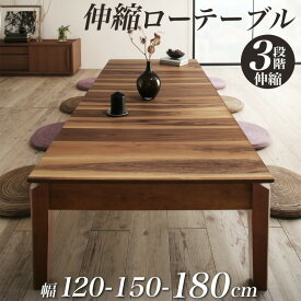 【テーブルカラー:ウォールナットブラウン】ローテーブル 伸縮 ダイニングテーブル 6人 8人 6人掛け　天然木　ウォールナット 高さ37 幅120-180