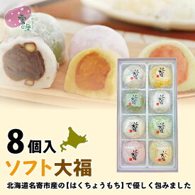 大福 あんこ 送料無料 ソフト大福8個入　送料無料塩豆、よもぎ、白、赤、かぼちゃ、ごま、メロン、ミルク（各90g）大福餅 大福 風連 もち 名寄 ふうれん 和菓子 ギフト スイーツ