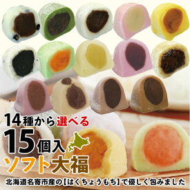大福 あんこ 送料無料ふうれん特産館の14種から選べる特大！ソフト大福 15個セット（5個x3種）塩豆、よもぎ、白、赤、かぼちゃ、ごま、メロン、ミルク、巨峰、玄米、いちご他(1個90g) 大福餅 風連 もち 餅 北海道スイーツ【ギフト・熨斗不可 】