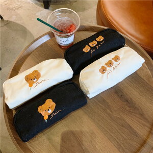 くまちゃん刺繍ペンケース 高校生女子 オシャレ 大容量 シンプル テディベア 熊 文具 韓国 おしゃれ 可愛い スリムポーチ 大学生 中学生 小学生 新学期 新生活 入園準備 入学準備 かわいい
