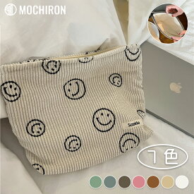 ＼ポイント10倍／ ニコちゃん柄ポーチ 化粧ポーチ コンパクト コーデュロイ スマイリー 小物入れ メイクポーチ 化粧ポーチ 大きめ おしゃれ 韓国 北欧 スマイル旅行 サニタリー ベージ アイボリー ブラウン 青 緑ュ プチギフト 誕生日プレゼント