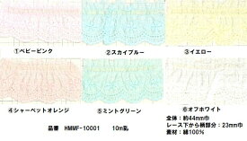 ポイント還元最大10倍対象商品【日本製】フリルレース 綿レース 10m巻 約44mm巾 パステルカラー/オフ白 花柄 全6色 コットンレース ギャザーレース タックレース 国産 カラーレース 手芸 フラワー 可愛い ハンドメイド 約4.4cm
