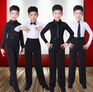 キッズ 男の子 ラテンダンスウエア 長袖シャツ シャツレオタード 長ズボン 上下セット 舞台ステージ演出…