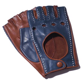 【10%OFF】MEROLA メローラ カットオフ ドライビンググローブ U93 ナッパレザー ブルー×ブラウン メンズ 指なし 本革 イタリア製 半指 手袋 フィンガーレス[030410]