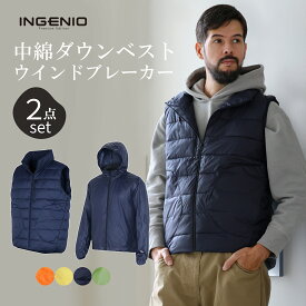 【5%オフ★クーポン】【50%OFF】ダウンベスト 中綿ベスト ウインドシェル付き INGENIO ウィンドジャケット ダウンベスト ゴルフ ウインドシェル 軽い ベスト メンズ 中綿 暖かい 撥水 スポーツ フード付き レディース アウトドア 軽量ジャケット