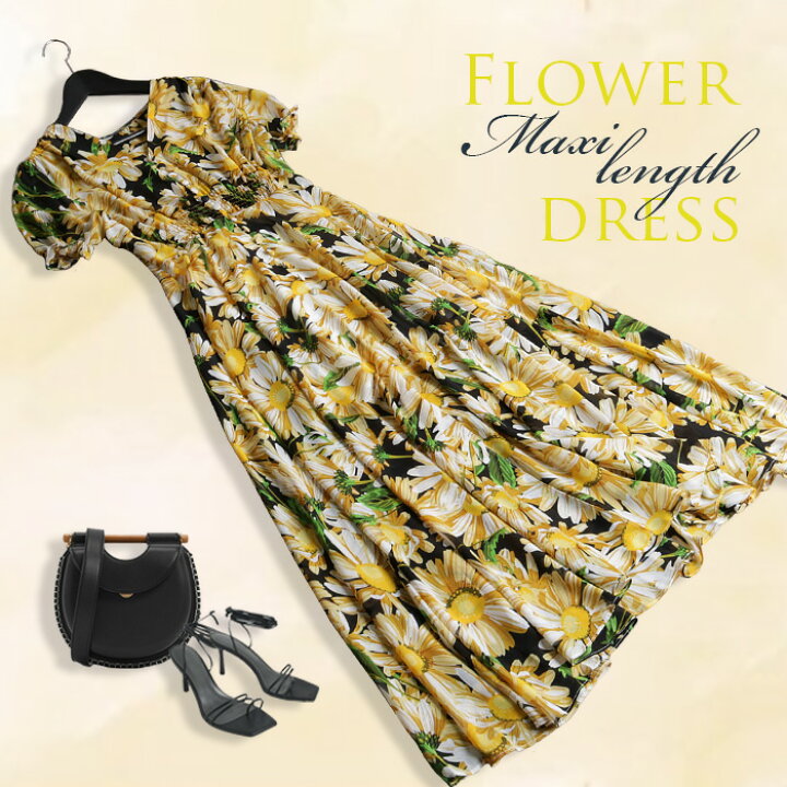 楽天市場 特別クーポン配布中 ワンピース レディース ロング マキシ きれいめ 花柄 フラワー マキシ丈 総柄 シフォン パフスリーブ フレア Aライン 大きいサイズ No 12 860 ｌａ ｍｏｄｅ