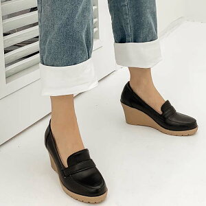 【一部 即納 】ローファー パンプス 厚底 ウェッジソール 厚底パンプス ウェッジ ラウンドトゥ レザー 21.5cm 22cm 22.5cm 23cm 23.5cm 24cm 24.5cm 25cm 25.5cm 26cm 26.5cm 小さいサイズ 大きいサイズ 疲れない