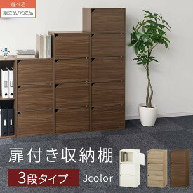 【組立品/完成品が選べる】 収納ボックス 扉付き オフィス収納 カラーボックス 3段 約 幅40 奥行30cm 高さ90cm 目隠し ラック 木製 収納棚 掃除用具入れ 雑貨 小物 収納 コミック 本棚 ロータイプ 低め 隙間収納 ホワイト/オーク/ウォールナット ABR920131