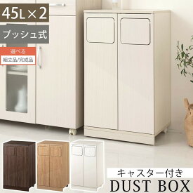 ごみばこ かわいい ゴミ箱 45リットル 大容量 2分別タイプ フタ付き スイング 木製 縦長 キャスター付き ダストボックス 大きめ スリム リビング キッチン 縦型 隙間収納 ハイタイプ ゴミ箱収納 ウォールナット/オーク/ホワイト 【組立品/完成品が選べる】 DTB600100
