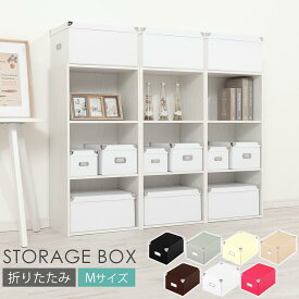 折りたたみ収納ボックス カラーボックス 小物収納 ストレージボックス 収納ケース 収納箱 フタ付き ふた付き DVD 筆記用具 化粧品 収納 ボックス ホワイト 白 ブラック ブラウン ピンク 黒 おしゃれ M