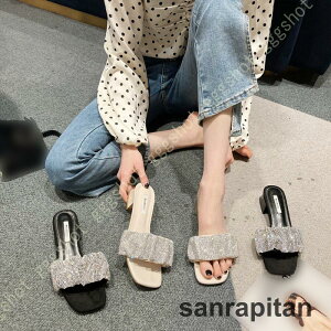 ミュール サンダル レディース カジュアル チャンキーヒール ヒール3cm シンプル 歩きやすい 美脚 可愛い 疲れない サボサンダル 軽量 通勤 ビジュー キラキラ