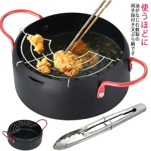 天ぷら鍋 ih 22cm てんぷら鍋 網付き ガス火/IH対応 段付き 揚げ物 鍋 なべ 両手 天ぷら 網付き フライ鍋 両手フライ鍋 鉄分補給 アミ