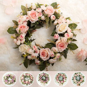 リース ドアリース 造花 花輪 店舗 玄関 壁掛け 庭園 飾り 結婚式 撮影 道具 インテリア ドア飾り 部屋飾り 母の日 花 リース ハンドメイドリース クリスマス