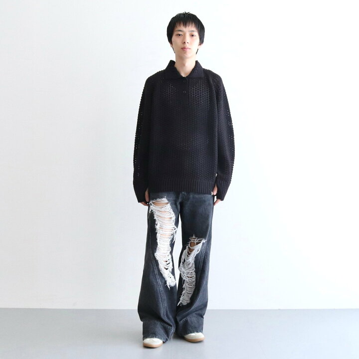楽天市場】FAF(Fake As Flowers)｜Openwork Knit Polo Shirts #BLACK 