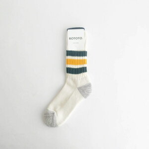 ROTOTO�bCOARSE RIBBED OLDSCHOOL CREW SOCKS #D.GREEN/YELLOW [R1255-SS26]