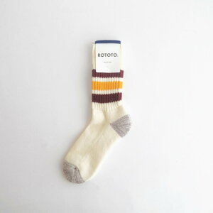 ROTOTO�bCOARSE RIBBED OLDSCHOOL CREW SOCKS #BORDEAUX/YELLOW [R1255-SS26]
