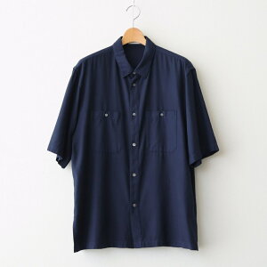 ATON�bCOTTON SILK VIERA LOOSE FIT HALF SLEEVE SHIRT #NAVY [BLAGLM0206]