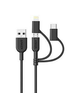 y|Cg2{z y200~N[|tz AJ[ Anker PowerLine II 3-in-1 P[u (CgjO/USB-C/Micro USB[q) MFiF iPhone / Android eΉ (0.9m ubN) 