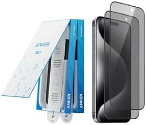 �y200�~���N�[�|���t�z Anker Easy Fit �K���X�t�B�����L�b�g (�̂������h�~, for iPhone 15 Pro) 2���Z�b�g �ی�t�B���� �v���C�o�V�[ �S�ʕی� �����ی� ����/�C�A�Ȃ� �w��h�~ ���X���[�Y �ČRMIL�K