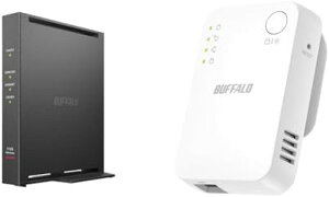 【200円引クーポン付】セット2点セット バッファロー WiFi ルーター 無線 LAN Wi-Fi5 11ac ac1200 866+300Mbps IPv6 WPA3 WCR-1166DHPL/N + WiFi 無線LAN 中継機 Wi-Fi 5 11ac 866 + 300 Mbps ハイパワー コンセント直挿し WEX